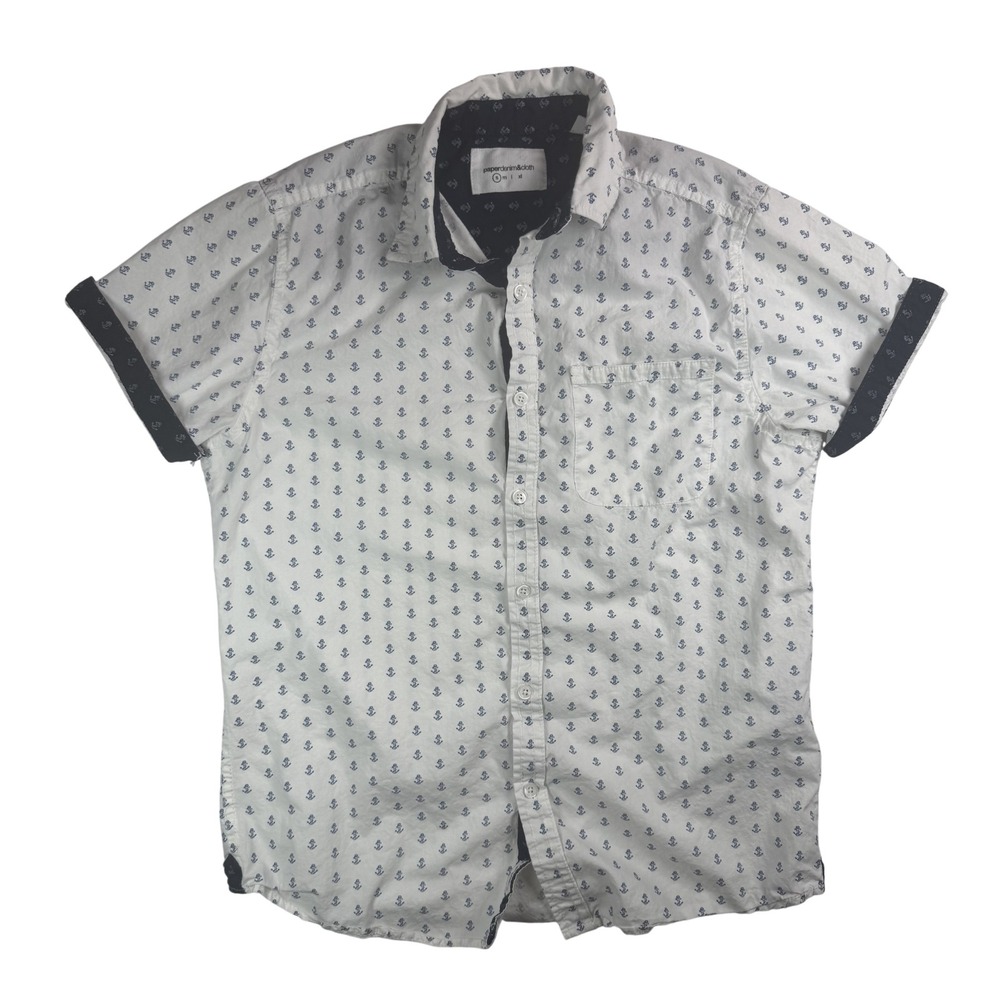 Paper denim & Cloth Shirt Mens Small Anchor Print Short Sleeve Nautical Sailing